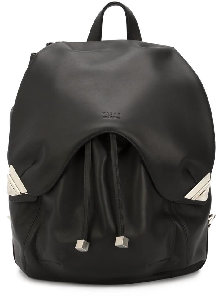 Valas Embossed Logo Backpack, Black, Leather