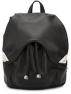 Valas Embossed Logo Backpack, Black, Leather