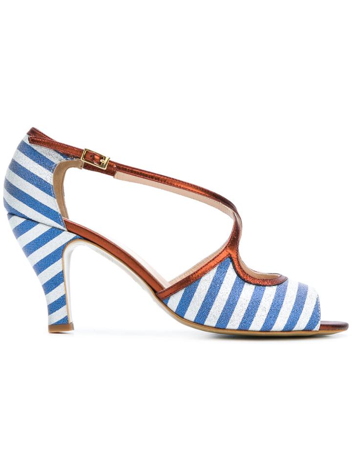 Lenora Striped Open-toe Sandals - Blue