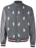 Moncler Gamme Bleu Duck Embroidered Bomber Jacket, Men's, Size: Medium, Grey, Cotton/polyamide/polyester/cupro