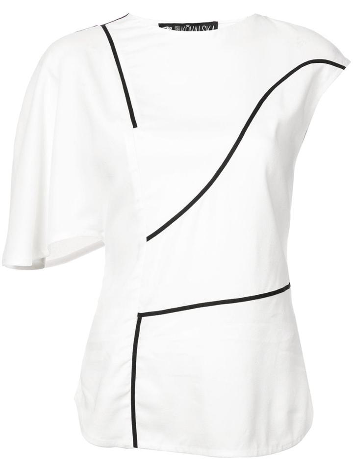 Valery Kovalska Contrast Stripe Asymmetric Top - White