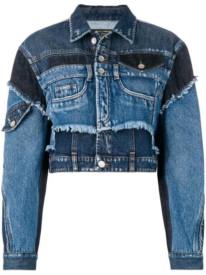 Dolce & Gabbana Cropped Patchwork Denim Jacket - Blue