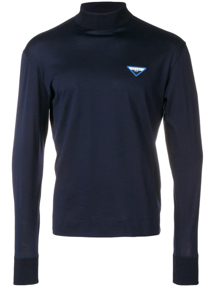 Prada Logo Plaque Jersey Top - Blue