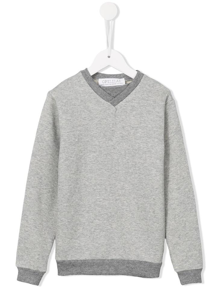 Opililai Striped Trim Jumper, Toddler Boy's, Size: 4 Yrs, Grey