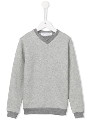 Opililai Striped Trim Jumper, Toddler Boy's, Size: 4 Yrs, Grey