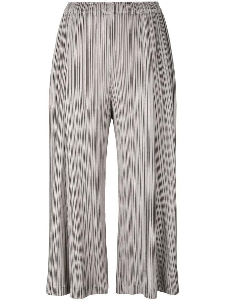 Pleats Please By Issey Miyake - Pleated Cropped Trousers - Women - Polyester - 2, Women's, Grey, Polyester