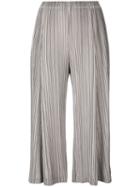 Pleats Please By Issey Miyake - Pleated Cropped Trousers - Women - Polyester - 2, Women's, Grey, Polyester