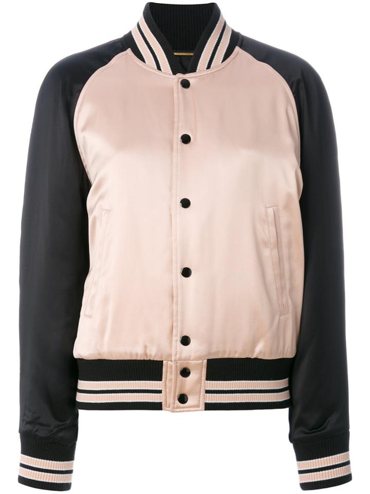 Saint Laurent Striped Trim Bomber Jacket - Pink & Purple