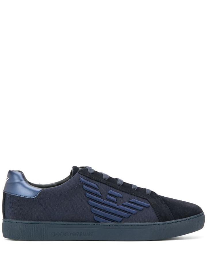 Emporio Armani Logo Embroidered Sneakers - Blue