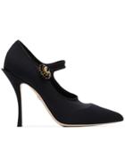 Dolce & Gabbana Black 105 Stretch Crystal Button Mary Jane Pumps