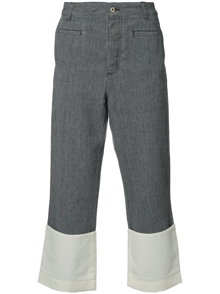 Loewe Contrast Hem Cropped Trousers, Men's, Size: 52, Grey, Cotton/linen/flax