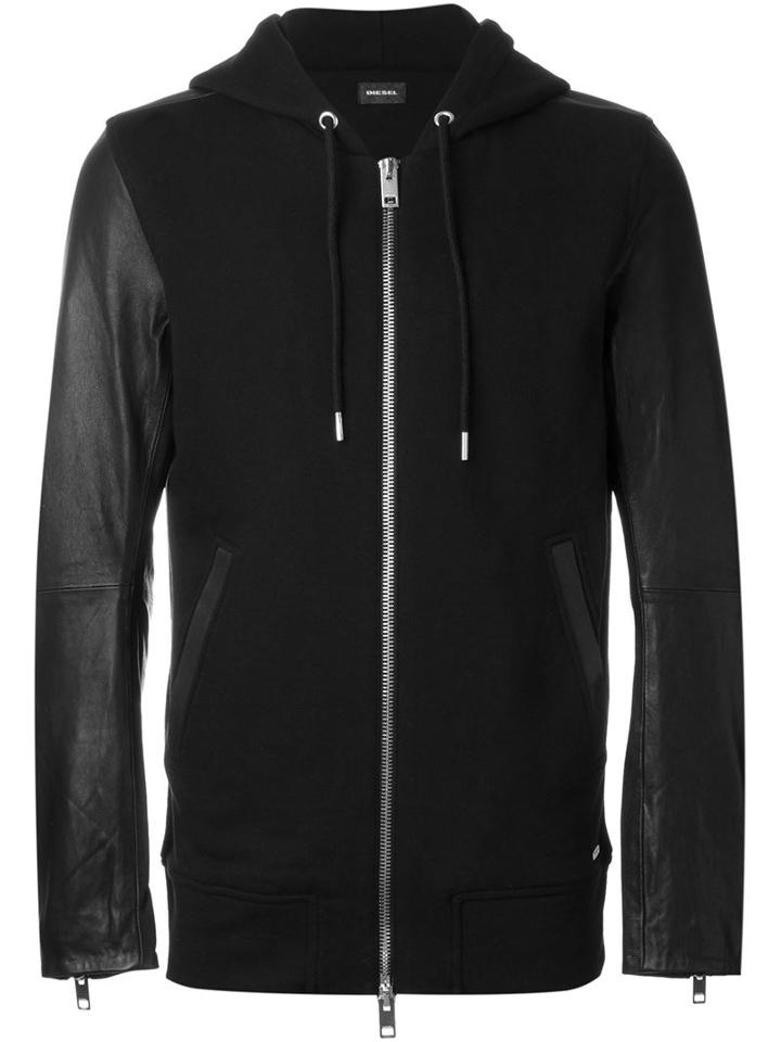 Diesel Zipped Up Hoodie, Men's, Size: Medium, Black, Cotton/lamb Skin