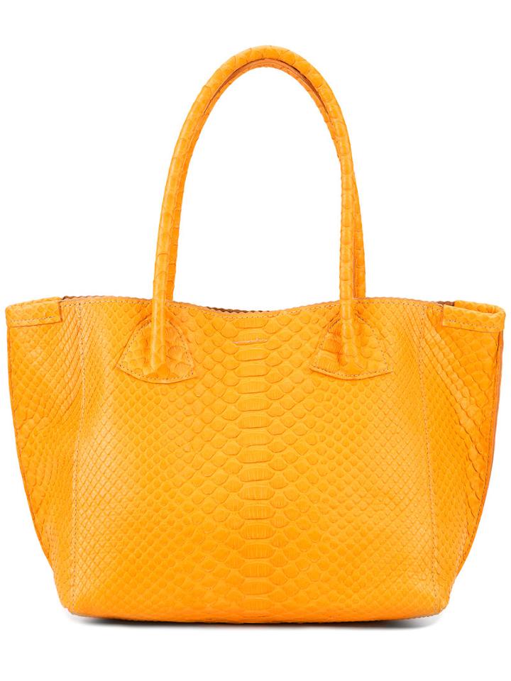 B May Textured Tote Bag, Women's, Yellow/orange, Python Skin