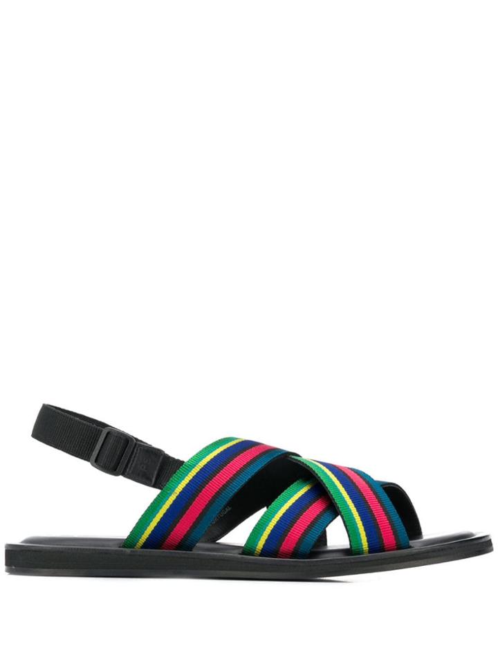 Ps Paul Smith Striped Cross Strap Sandals - Black