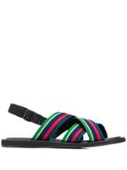Ps Paul Smith Striped Cross Strap Sandals - Black
