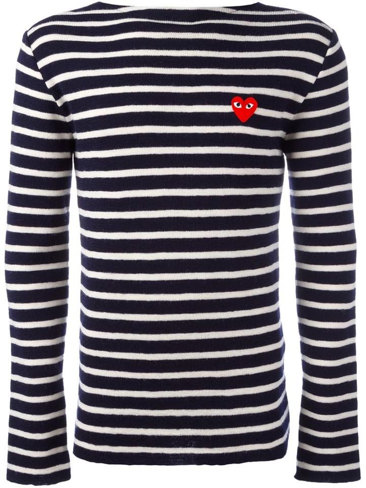 Comme Des Garçons Play Striped Jumper, Men's, Size: Large, Blue, Wool