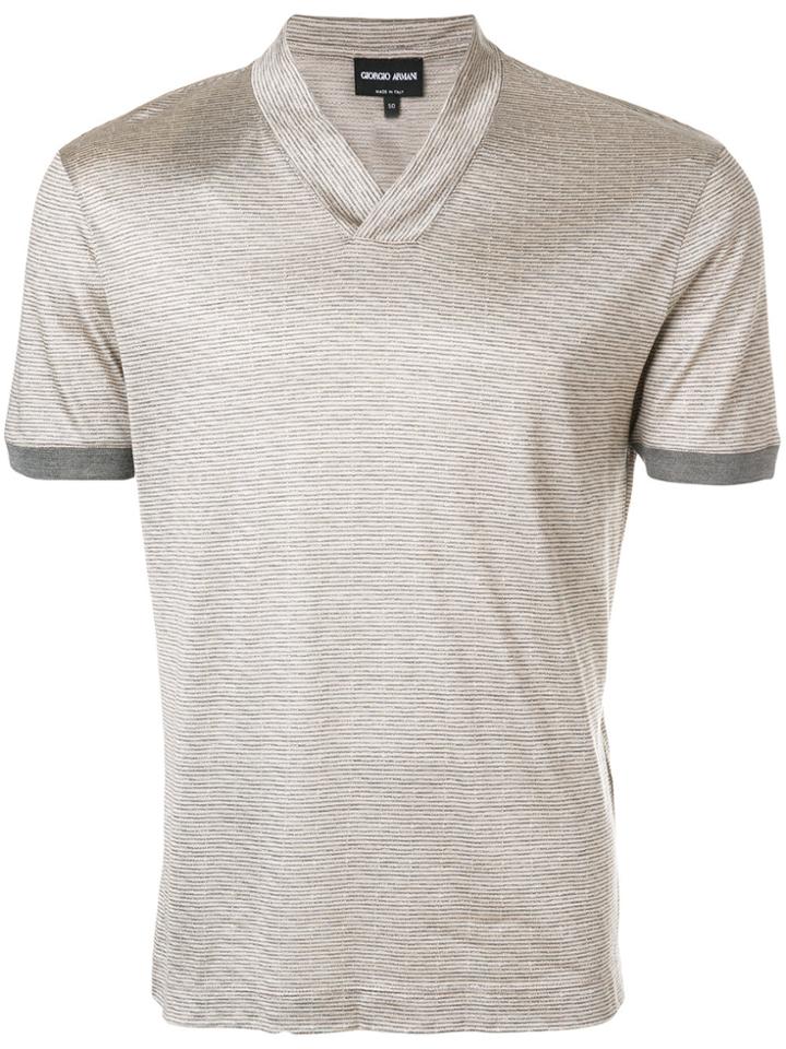Giorgio Armani V-neck Stripe T-shirt - Nude & Neutrals