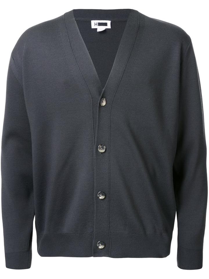 H Beauty & Youth. Fine Needle V-neck Cardigan, Men's, Size: Medium, Grey, Wool