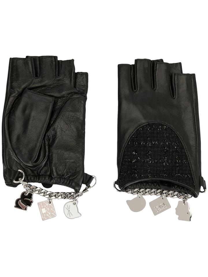 Karl Lagerfeld Charms Tweed Gloves - Black