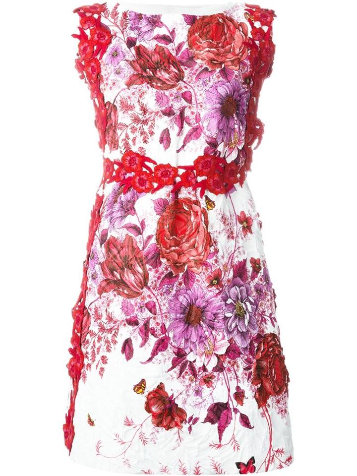 Giamba Floral Appliqué Dress, Women's, Size: 42, Red, Silk/polyamide/polyester