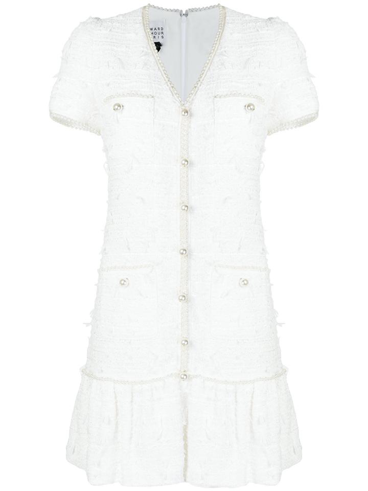 Edward Achour Paris Pearl Tweed Dress - White