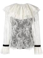 Philosophy Di Lorenzo Serafini Lace Ruffle Front Blouse, Women's, Size: 40, White, Polyamide/polyester