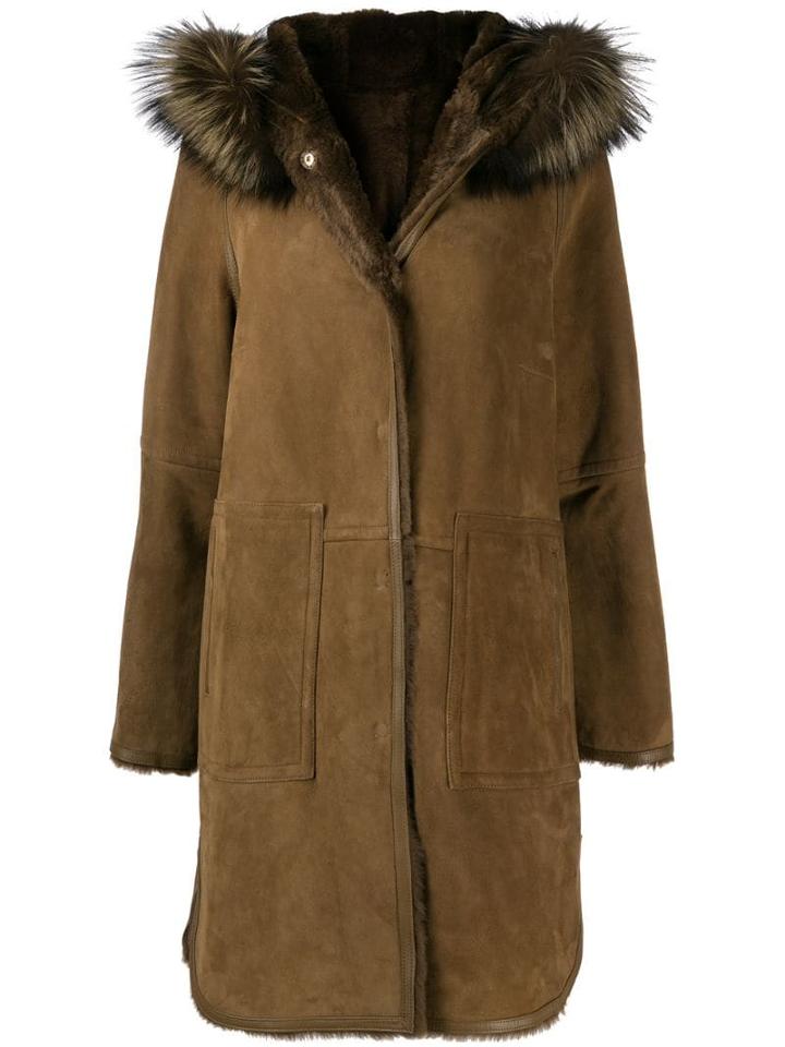 Yves Salomon Trimmed Hood Textured Coat - Brown