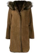 Yves Salomon Trimmed Hood Textured Coat - Brown