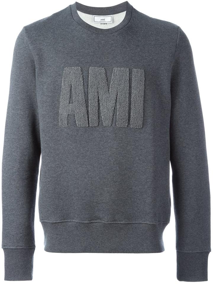 Ami Alexandre Mattiussi Logo Appliqué Sweatshirt, Men's, Size: Small, Grey, Cotton