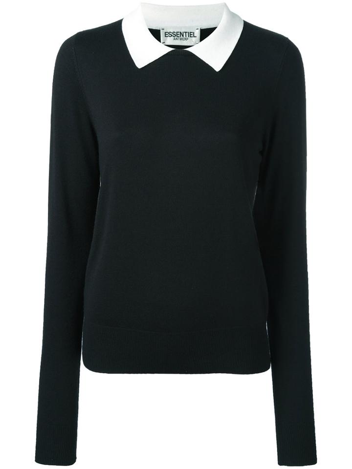 Essentiel Antwerp - Contrast Collar Jumper - Women - Cotton/spandex/elastane/modal/wool - M, Women's, Black, Cotton/spandex/elastane/modal/wool