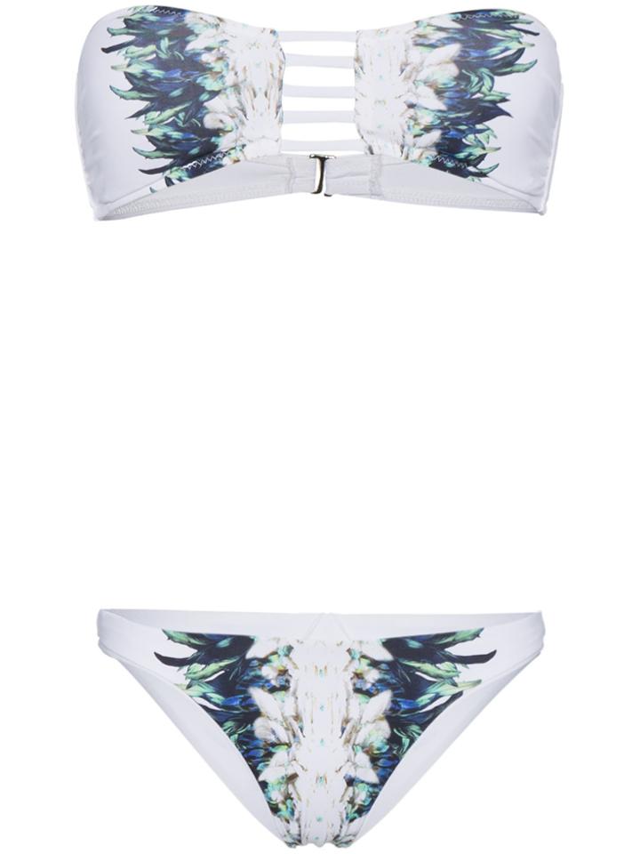 Belusso Cutout Feather Print Bikini - White