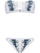 Belusso Cutout Feather Print Bikini - White
