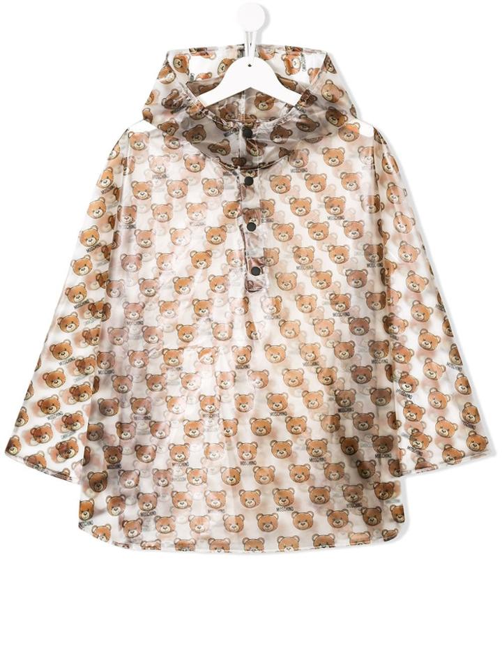Moschino Kids Bear Print Hooded Raincoat - White