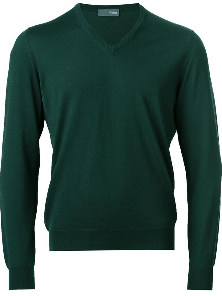 Drumohr V-neck Jumper, Men's, Size: 52, Green, Merino