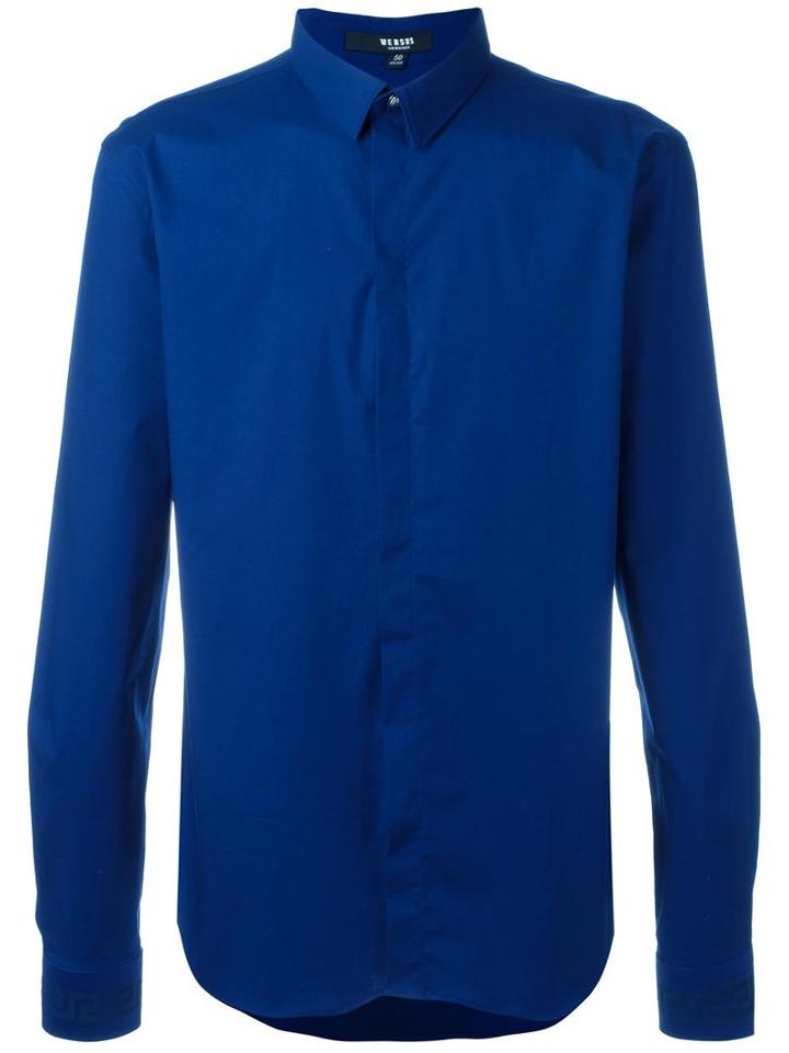 Versus Embroidered Logo Shirt, Men's, Size: 46, Blue, Cotton/spandex/elastane/polyester