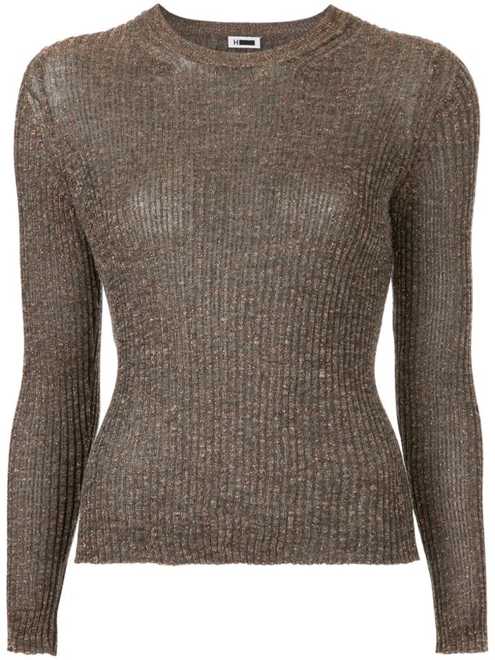 H Beauty & Youth Ribbed Knit Fine Knit Sweater - Brown