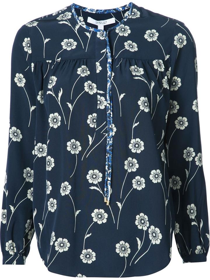 Derek Lam 10 Crosby Floral Print Blouse, Women's, Size: 4, Blue, Silk