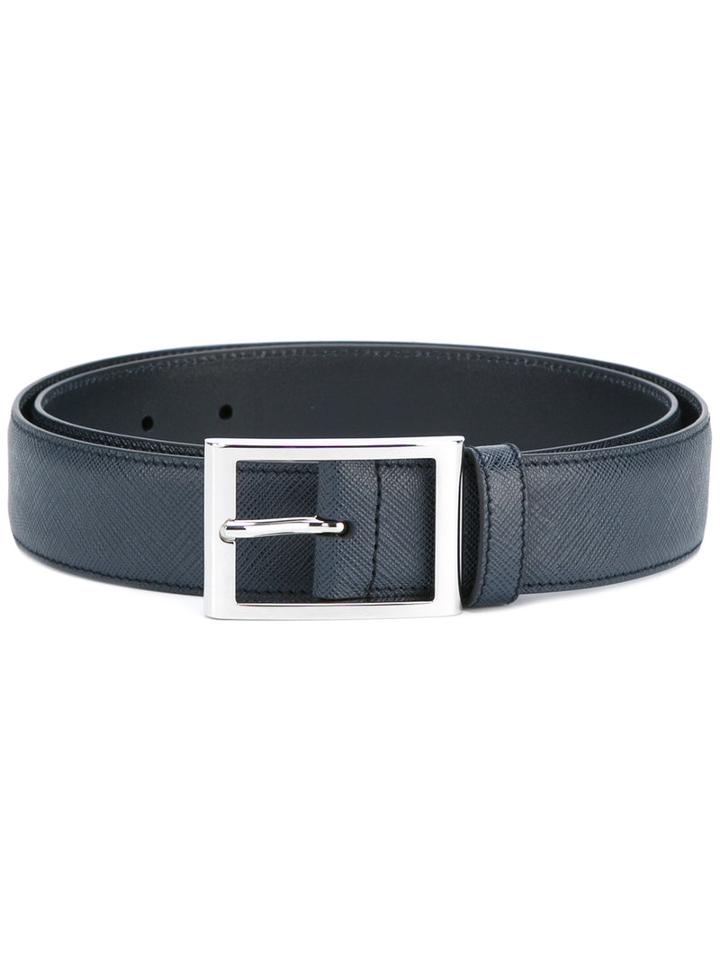 Prada Classic Belt, Men's, Size: 90, Blue, Calf Leather
