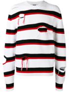 Msgm Distressed Stripe Jumper, Men's, Size: Medium, White, Cotton