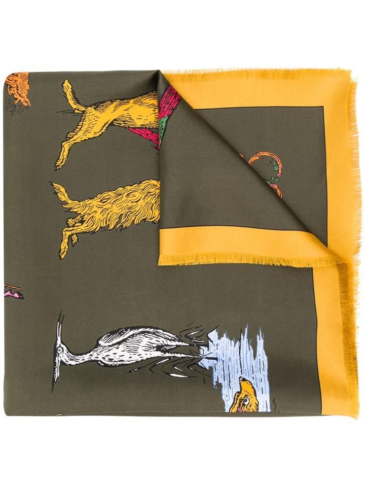 Loewe Animal Printed Scarf - Green