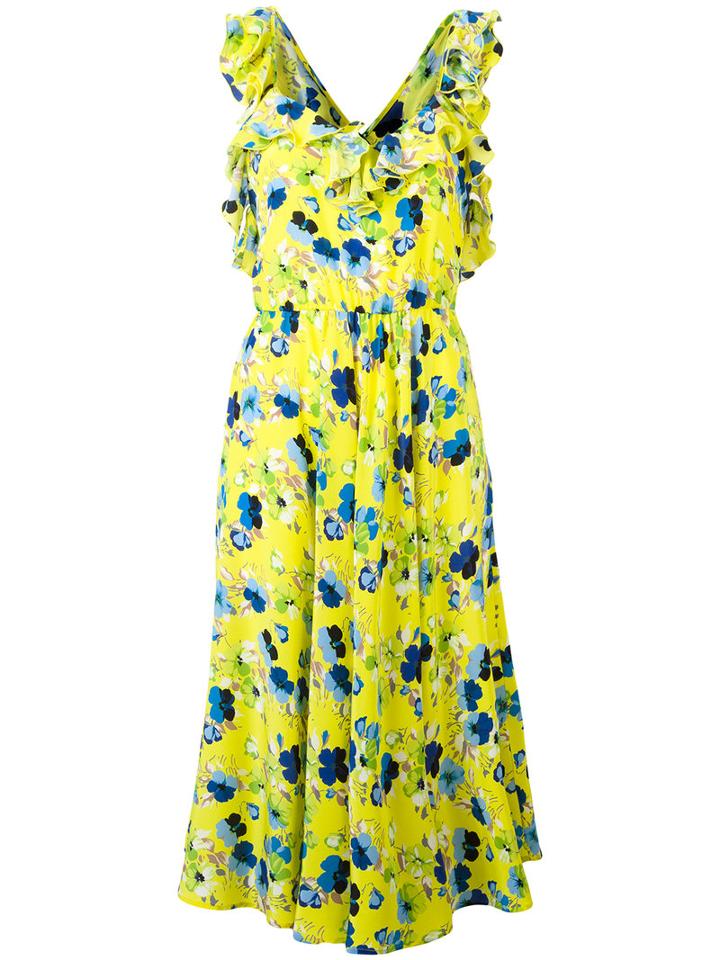 Msgm Crossed Back Floral Dress, Women's, Size: 42, Yellow/orange, Silk/polyester
