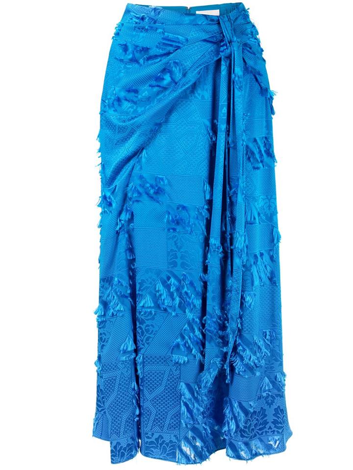 Peter Pilotto Blue Rny Mtch Fringe Jacquard Tie Skirt