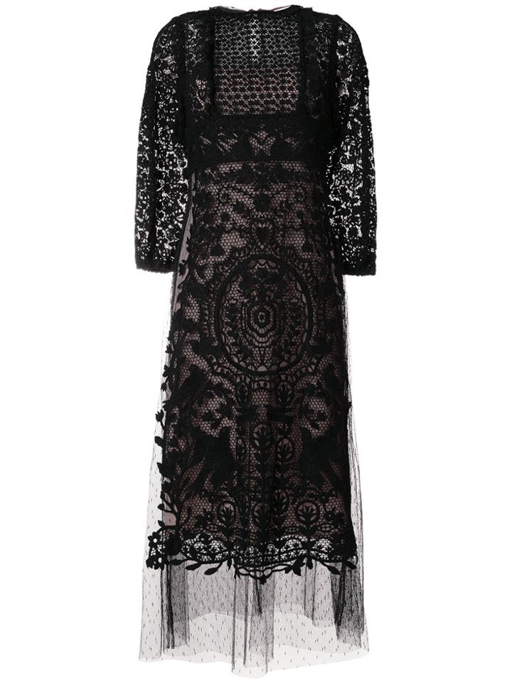 Red Valentino Lace Embroidered Flared Dress - Black
