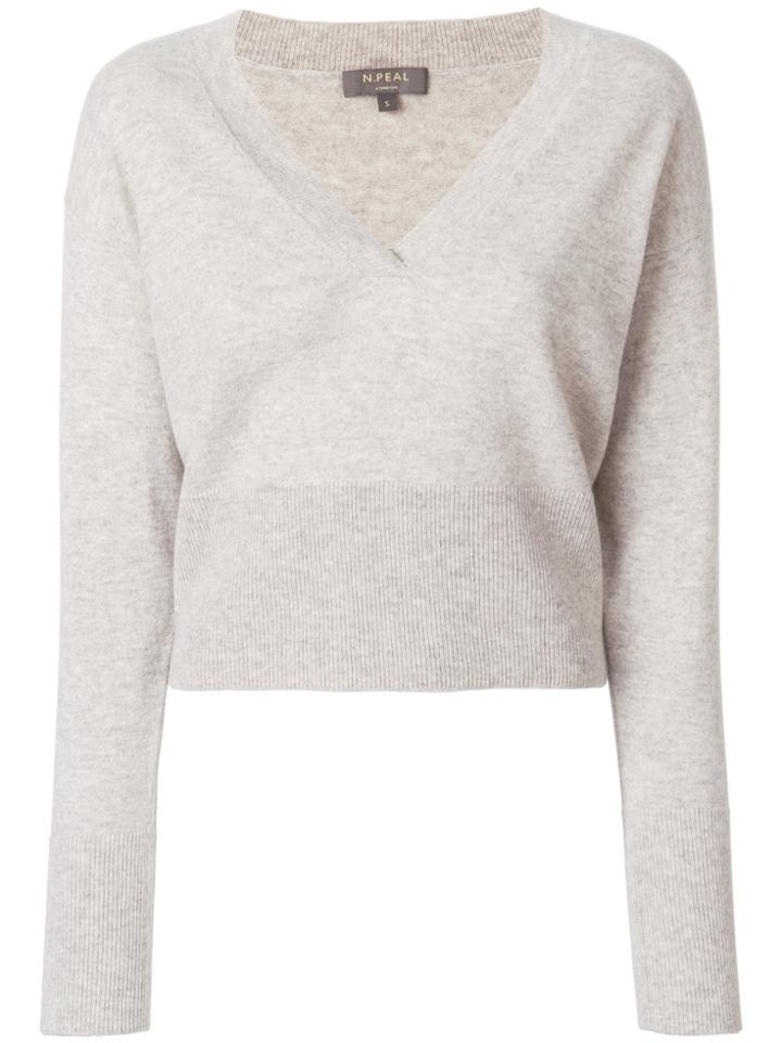 N.peal Cashmere Deep V-neck Cropped Sweater - Nude & Neutrals