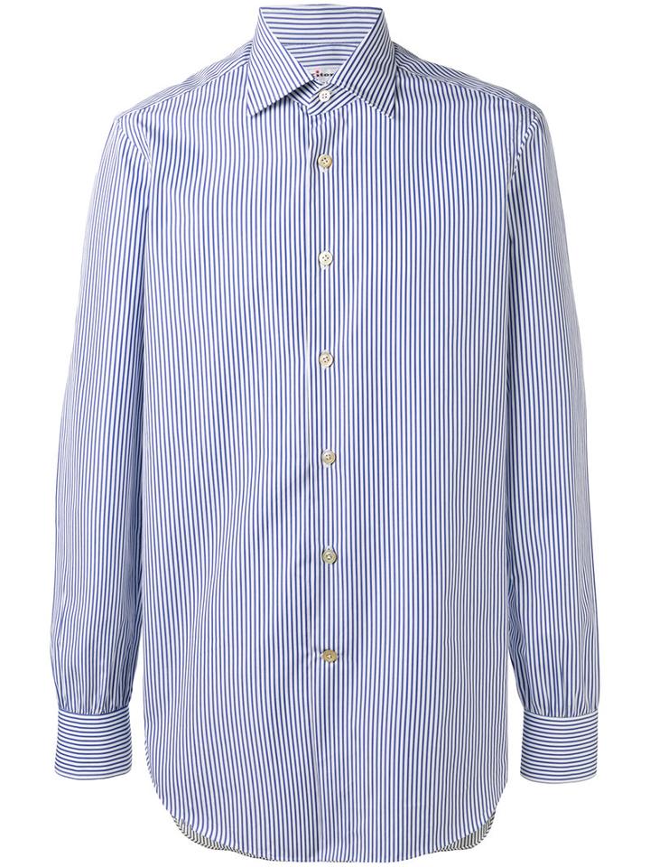 Kiton Striped Shirt, Men's, Size: 40, Blue, Cotton