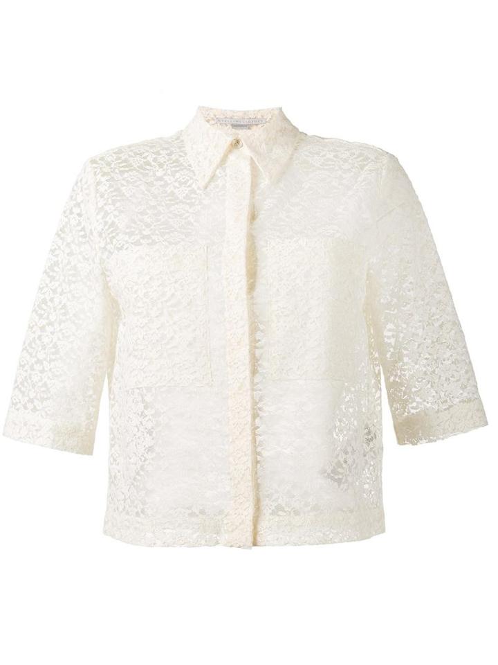 Stella Mccartney Short-sleeved Lace Shirt, Women's, Size: 42, Nude/neutrals, Cotton/polyester