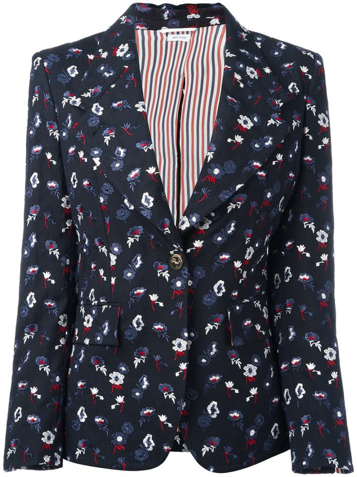 Thom Browne - Floral Embroidery Jacket - Women - Silk/wool - 40, Blue, Silk/wool