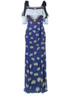 Canasta Floral Print Off-shoulder Dress - Women - Silk/polyester - 8, Blue, Silk/polyester, Mary Katrantzou