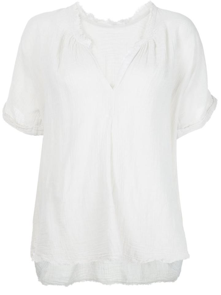 Raquel Allegra Frayed Edge V-neck Top, Women's, Size: 2, White, Cotton