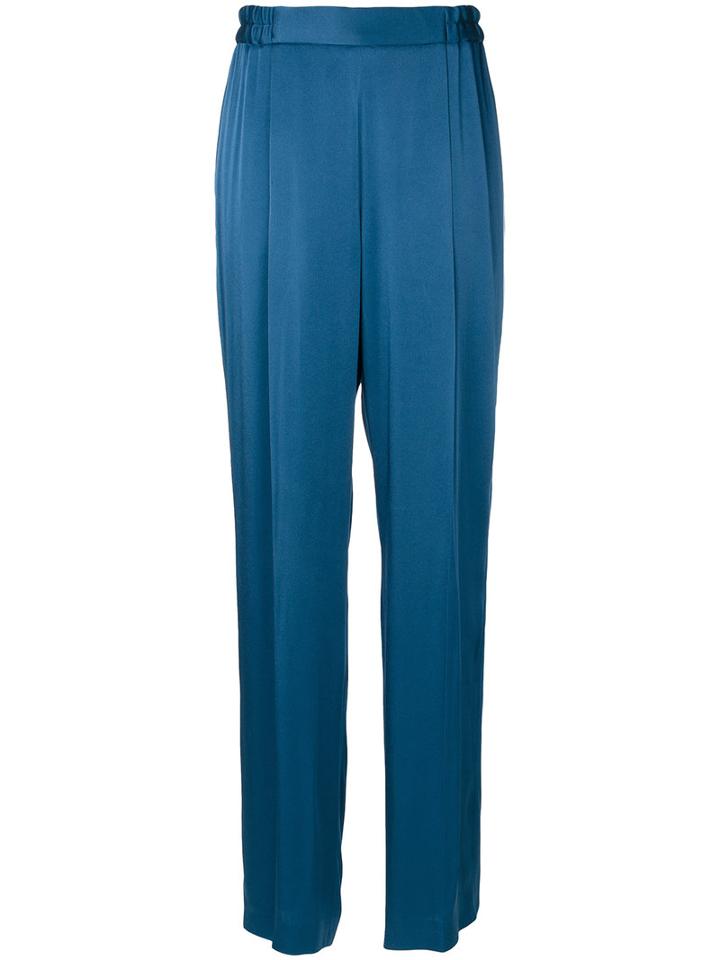 Stella Mccartney - Straight Satin Trousers - Women - Acetate/viscose - 40, Blue, Acetate/viscose